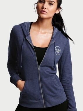 Victoria's Secret VSX Blue Full Zip Hoodie Sz Large Fleece Sweatshirt Athletic
